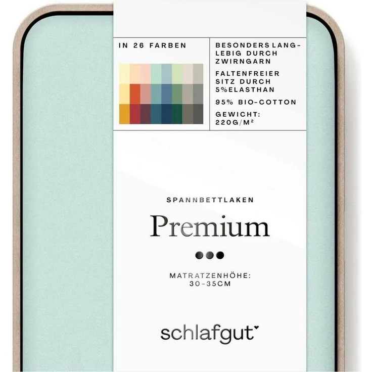 Schlafgut Spannbettlaken Premium, Gummizug: rundum, (1 Stück), Mako-Zwirn-Jersey, Petrol Light, L 140x200 cm - 160x220 cm – Bild 2
