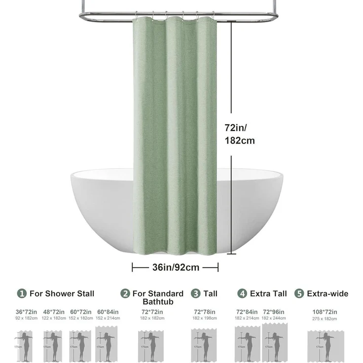 Duschvorhang Leinen Metallringe Stoff Wasserdicht Bad Vorhang 92x182cm – Bild 5