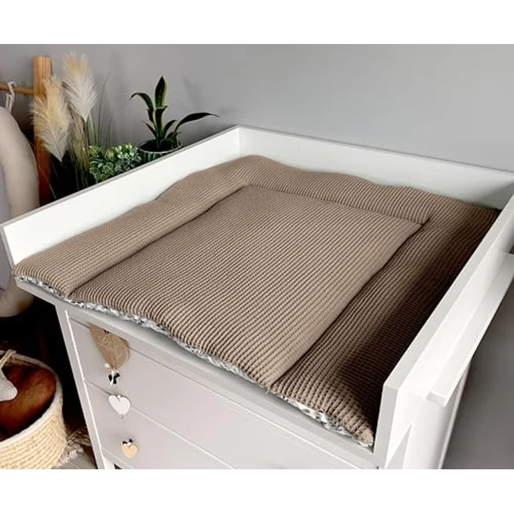 Wickelauflage Set 6-teilig – Wickelunterlage aus Baumwolle & Waffelstoff – Baby Wickelauflage – Geschenk zur Babyparty – Wickeltischauflage – 85x75 cm (Breite x Tiefe), Zweige und braun – Bild 7
