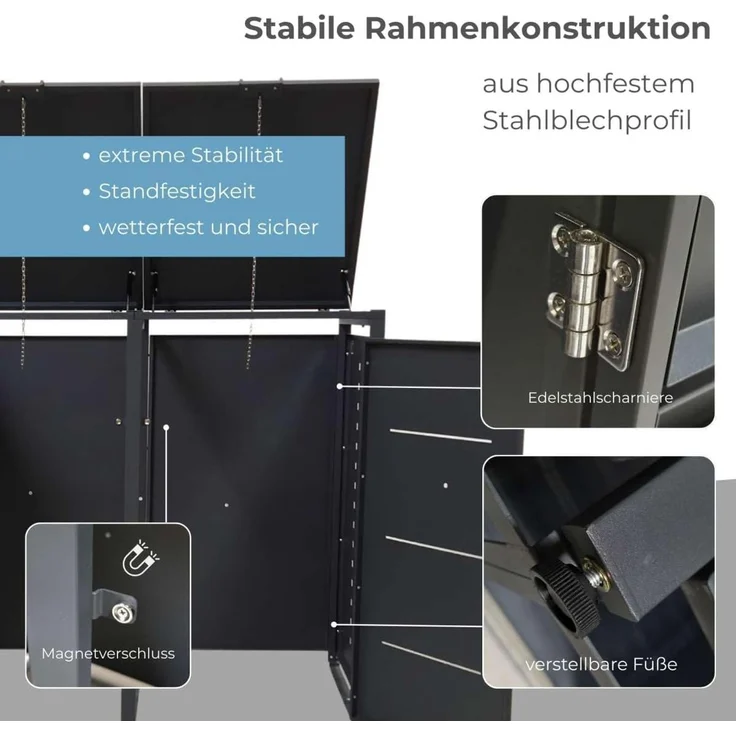 Metall Mülltonnenbox 3er Mülltonnenverkleidung 196 x118 cm Conta Anthrazit – Bild 5