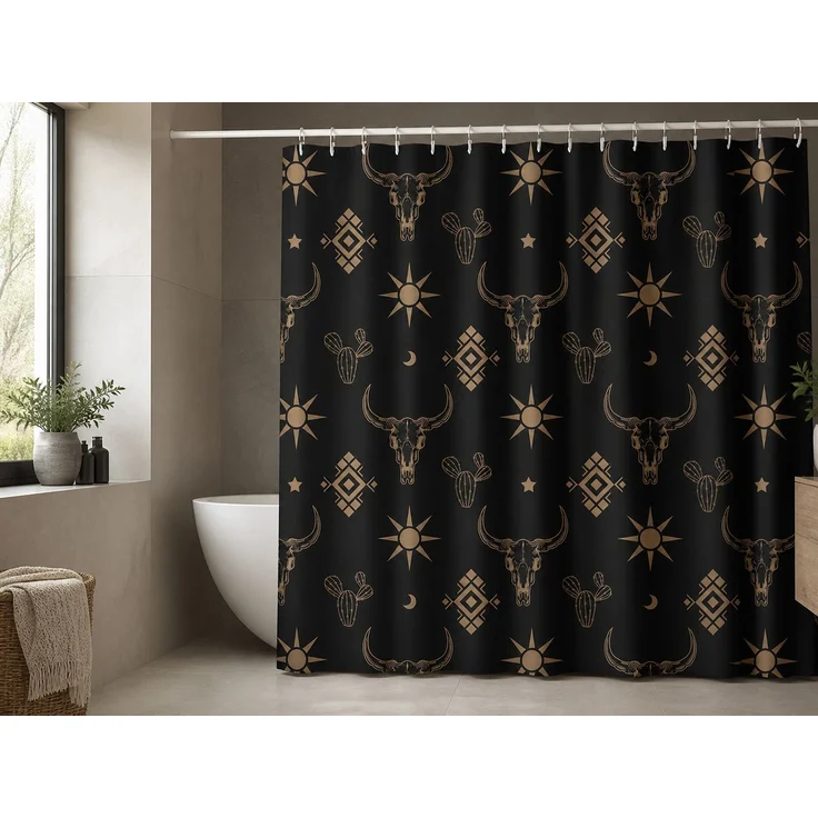 Wasserdichter Duschvorhang mit Westernmuster Schwarz 180 x 200 cm – Bild 2