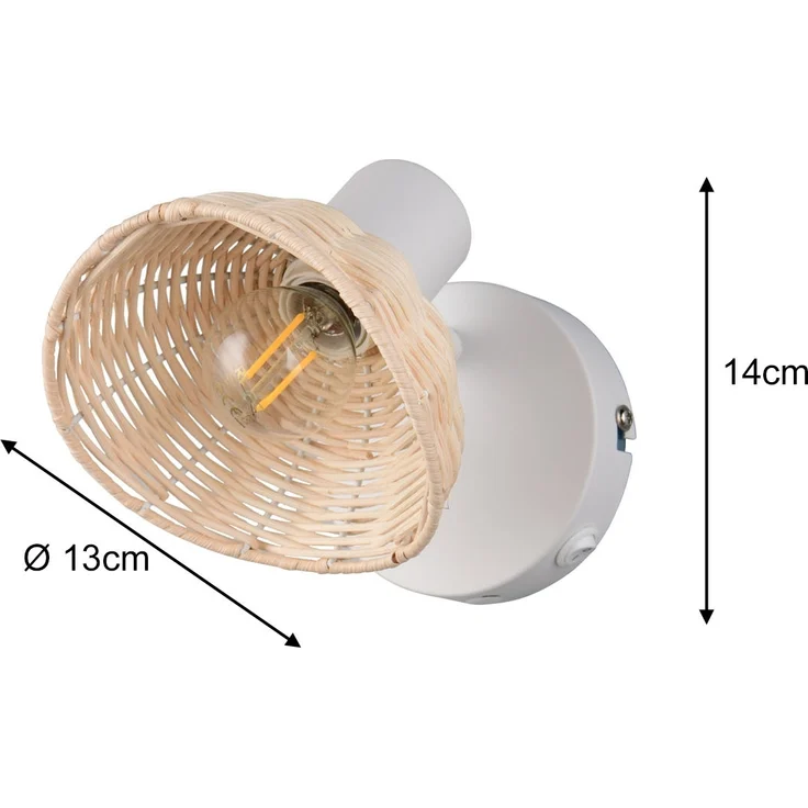 Wandstrahler CALVI mit Schalter & Rattan Lampenschirm, Breite 13cm – Bild 4