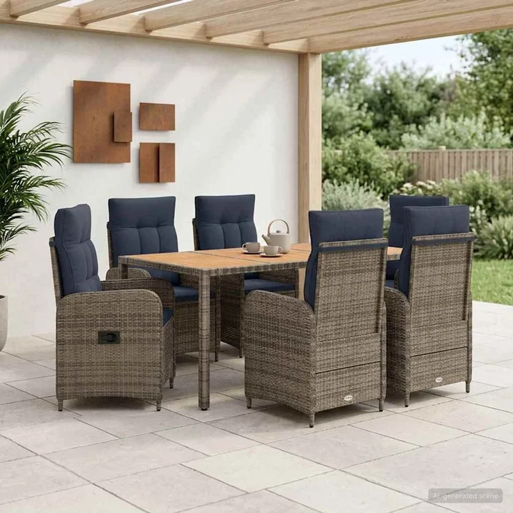 vidaXL Outdoortisch-Set 7 stk. Grey and Navy Blue 150 x 90 x 75 cm 3422290 – Bild 3