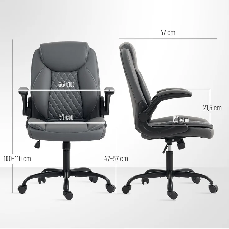MELAYR, Bürostuhl, Ergonomischer Bürostuhl mit hochklappbaren Armlehnen, Höhenverstellbar, 62 x 28 x 53 cm, Dunkelgrau – Bild 5