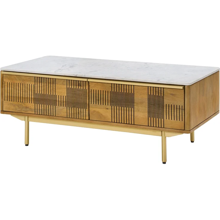 Couchtisch Mango 120x60x45 hellbraun geölt / Marmor weiß MIAMI #110 – Bild 1