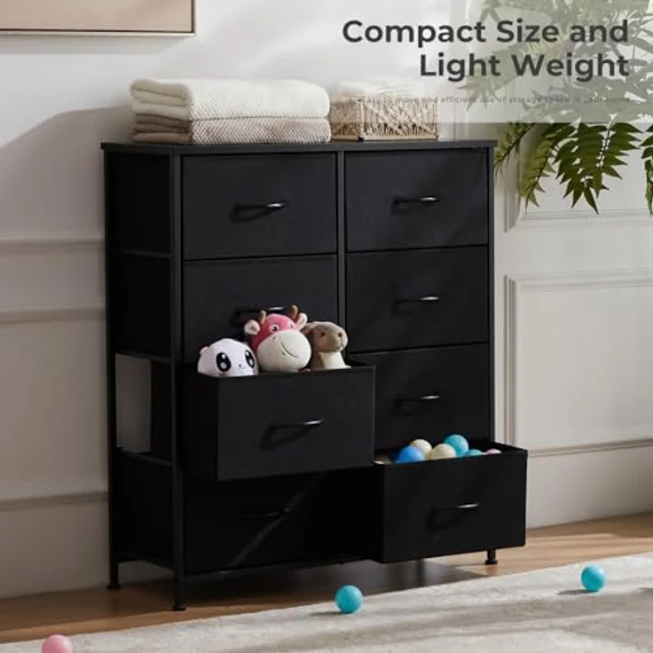 Sweetcrispy Kommode für Schlafzimmer, breite Schublade Kommode, 8 Stoffschubladen mit Griffen, Schubladen aus Stoff, Schrank, TV Stand für Schlafzimmer, Schrank, Wohnzimmer, Kinderzimmer – Bild 9