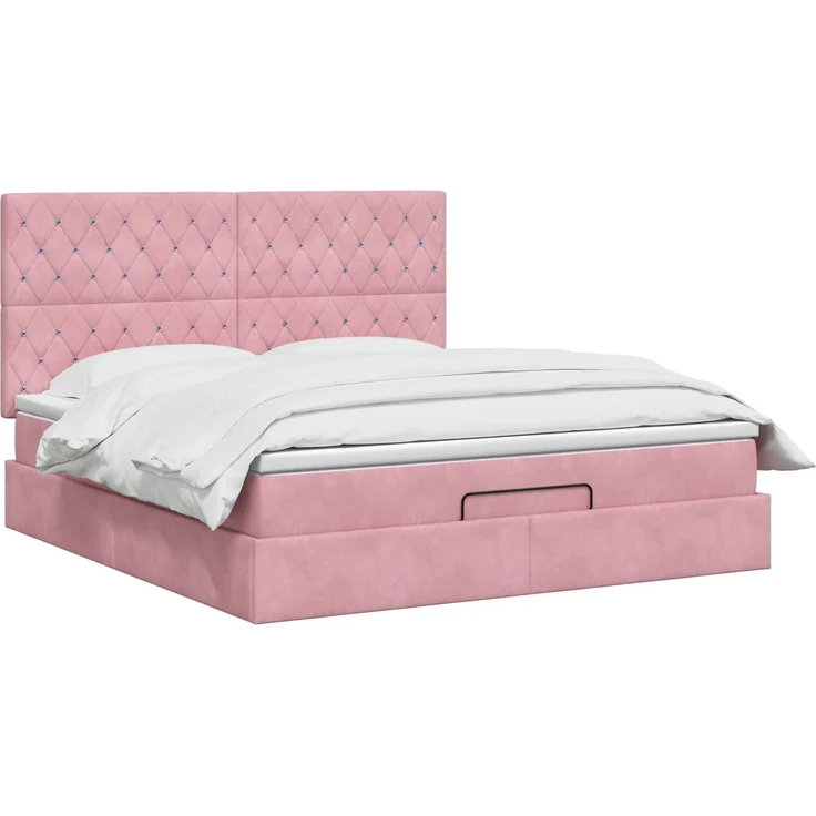 vidaXL Ottoman Bett mit Matratze mit Kopfteil Rosa 180x200 cm Samt 3457670 – Bild 3