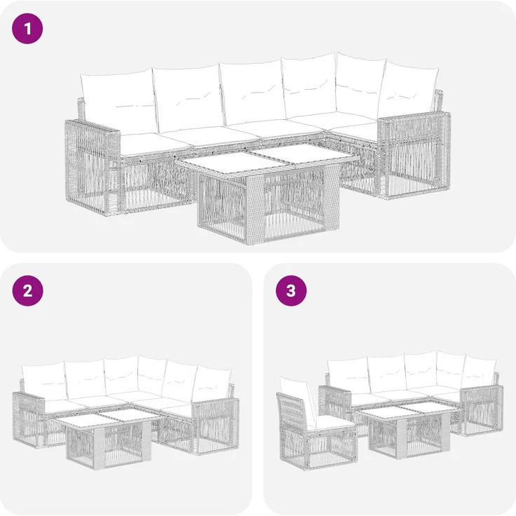 vidaXL Gartensofa-set 6 stk. Schwarz und Cremeweiß 100 x 55 x 73 cm 3436789 – Bild 10