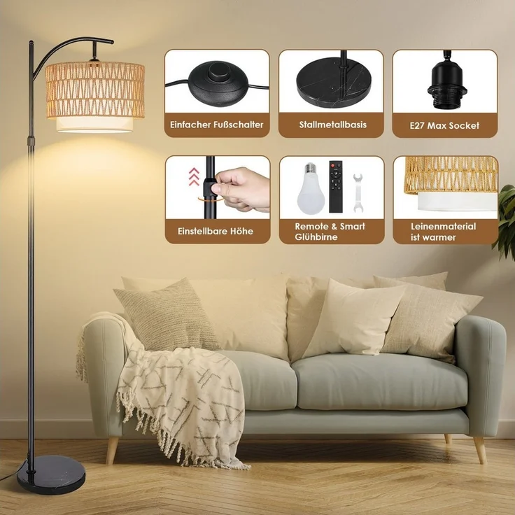 CCLIFE Bogenlampen Stehlampe Dimmbar Wohnzimmer Bogenlampe LED E27 Leselampe 60W – Bild 2