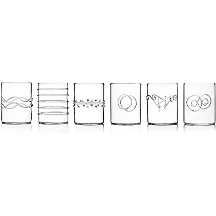 Deco Set aus 6 Wassergläsern mit transparenten Verzierungen