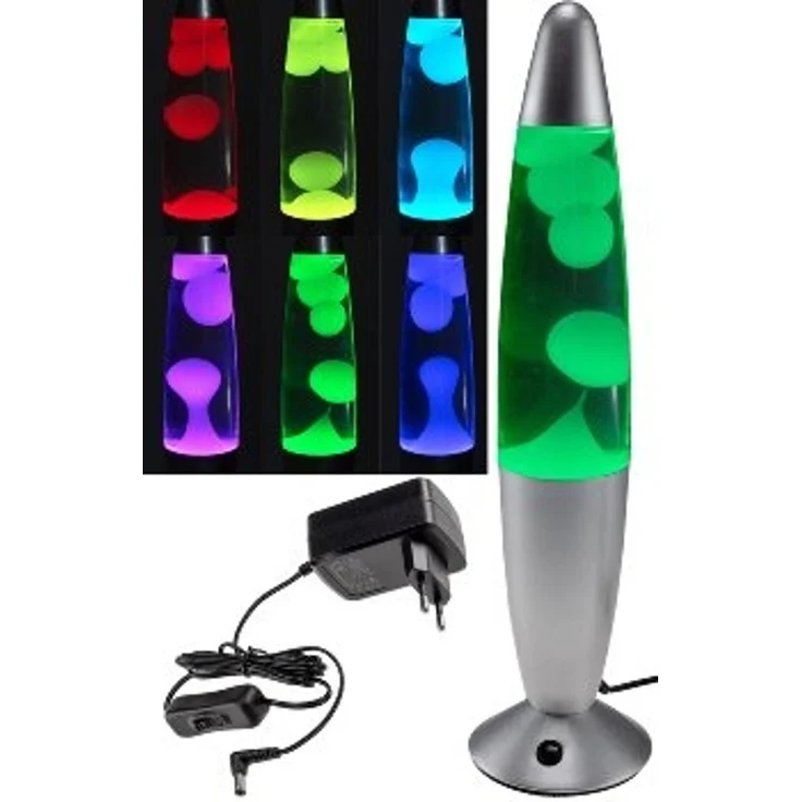 ChiliTec Lavalampe 34cm 230V 1,5m Kabel mit Schalter CTL-FUNKY-Si LED Dekoleuchte RGB Licht Silber