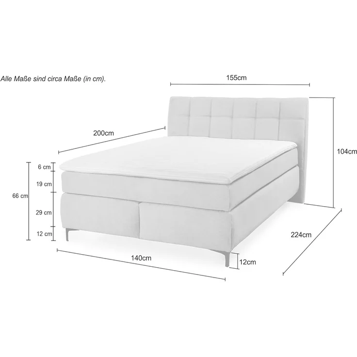 Boxspringbett 140x200cm Bonell-Federkernmatratze H2 Topper Mikrofaser Dunkelgrau – Bild 7