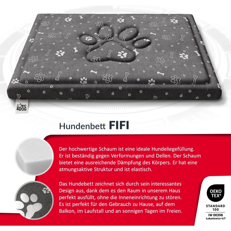 FDM FIFI wasserdichtes Hundebett 70x100x5 cm Polyurethanschaum mit waschbarem Bezug Grau/Silber – Bild 3