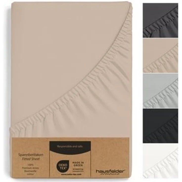 Hausfelder Spannbettlaken Bettlaken (Topper, 180/200x200 cm, Beige), Baumwolle, Gummizug: rundum, (1 Stück) – Bild 6