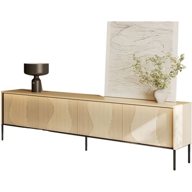 Compleo TV-Schrank Japandi design, Lamellenoptik LOPESAN, Eiche vincenza, hohe Füße – Bild 4