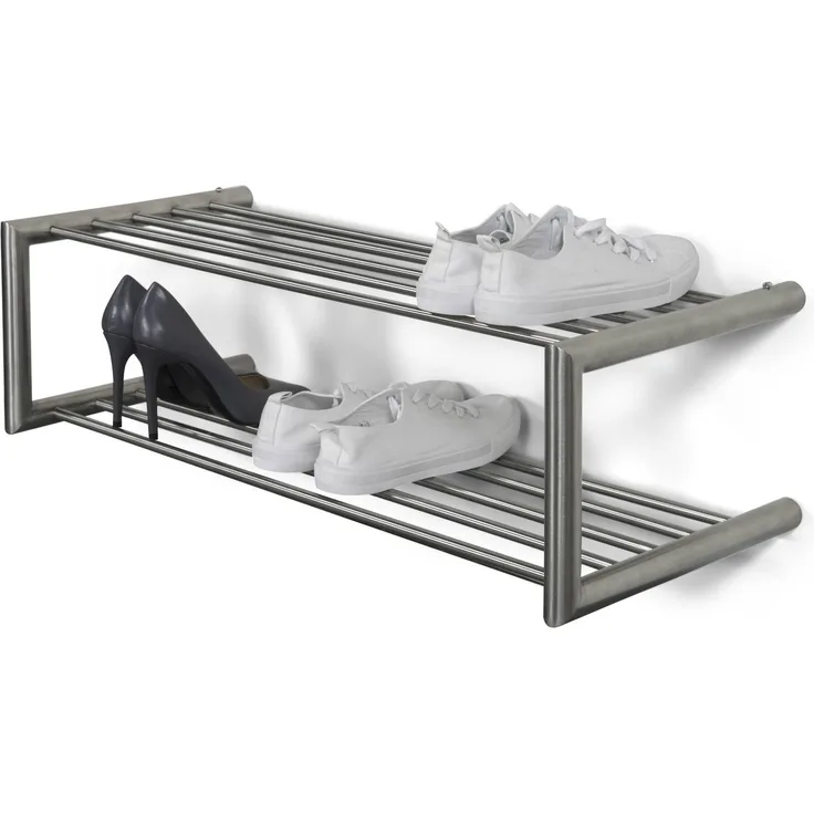 Spinder Design Schuhregal SOENZ Edelstahl, Wandregal mit 2 Ablagen Silberfarben 80x33,5x23 cm