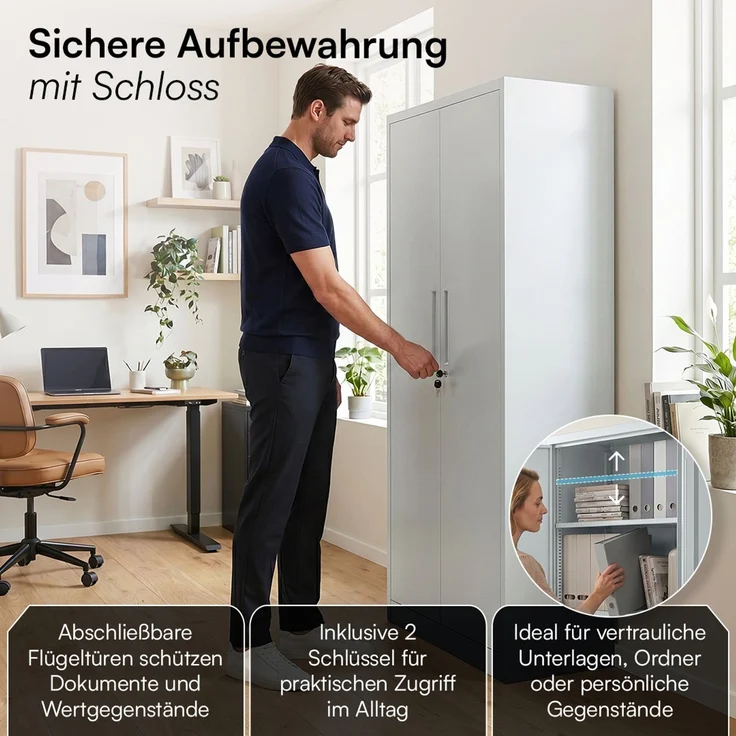 STEELSØN 'Regulus' Aktenschrank, Metall, grau, 175x40x80 cm, abschließbar, Metallschrank mit 5 Fächern, geeignet als Werkzeugschrank – Bild 5