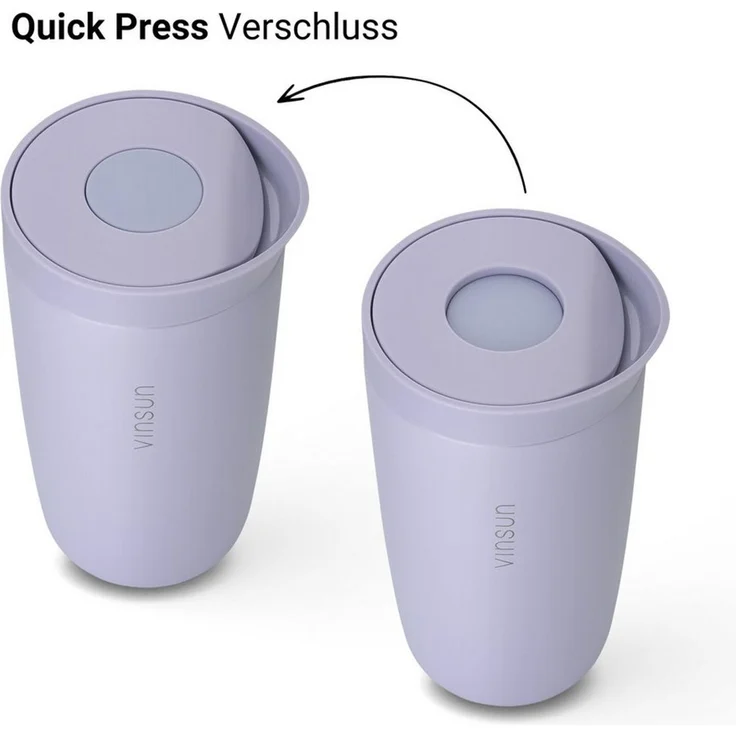 Vinsun Thermobecher Edelstahl Isolierbecher 350ml - Kaffeebecher to Go auslaufsicher, 2-tlg, Edelstahl, Doppelwandig, BPA frei, bruchfest, Einhandbedienung per Knopfdruck – Bild 2