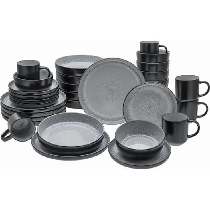 Creatable Kombiservice, 30-teiliges Geschirrset aus Keramik, hellgrau, lebensmittelecht, 300 ml