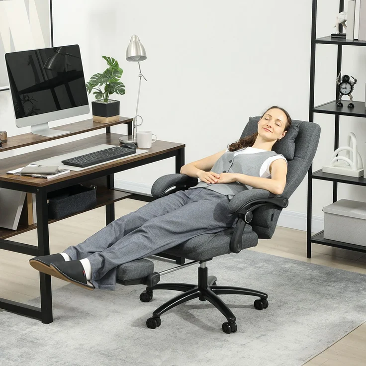 MELAYR, Massage-Bürostuhl, USB-Schnittstelle, schwenkbare Räder, Dunkelgrau, 64 x 74 x 117 cm – Bild 3