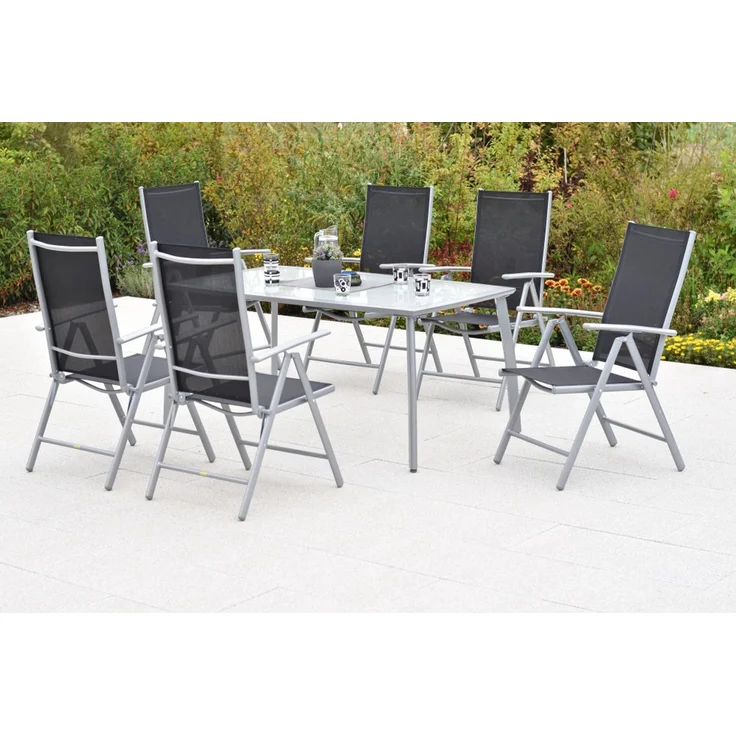Amalfi Set 7tlg, 6 Klappsessel, Tisch 150x90 cm, schwarz – Bild 1