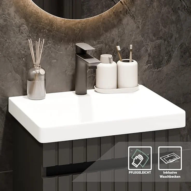 Planetmöbel Badmöbel-Set Cosmia, (Waschbecken mit Unterschrank, 1-St, Waschtisch mit Schublade), Bad Möbel für Gäste WC & Bad – Bild 5