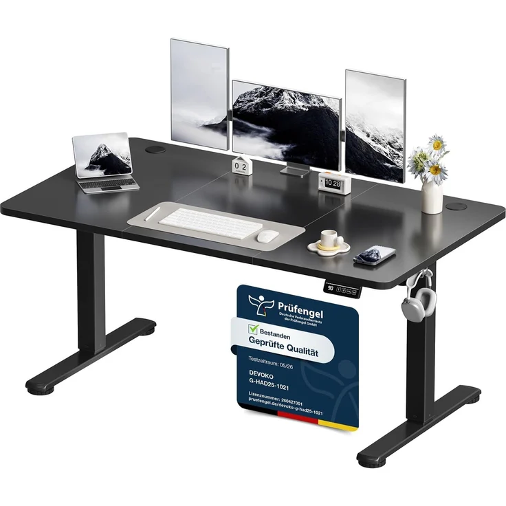 Devoko Elektrisch Höhenverstellbarer Schreibtisch 140 x 60cm,Schwarz | Schreibtisch Höhenverstellbar Tisch, Steh-Sitz Bürotisch, Computertisch mit Memory-Funktion, Stehpult, Standing Desk