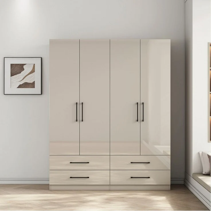 OTTO home Kleiderschrank Sylt Schlafzimmerschrank Bestseller mit hochglänzenden Fronten (Drehtürenschrank mit 4 Schubladen und 4 Türen) Schrank in Breite 160 mit viel Stauraum – Bild 5