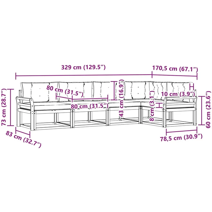 vidaXL Outdoor-Sofagarnitur 5 stk. 5-Sitzer Weiß und Creme 3386444 – Bild 10