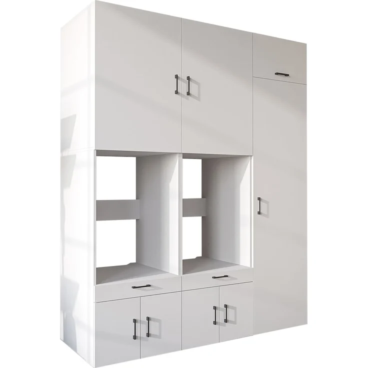 Roomart Waschmaschinenschrank / Überbauschrank - SERIE 3 – 194 cm breit – für Waschküche & Hauswirtschaftsraum – mit Schubladen & Ausziehbrett • Weiß – Bild 8
