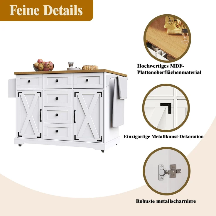Servierwagen aus MDF mit Klappfunktion & Stauraum, 147x44/70x93 cm, Weiß – Bild 8