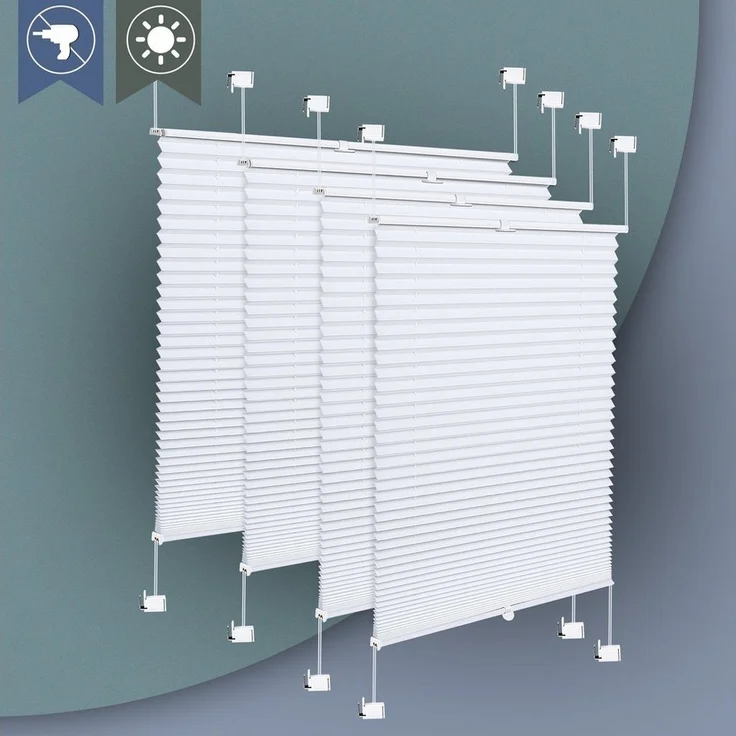 Homewit Plissee Plissee Faltrollo Jalousie mit Klemmträger Sonnenschutzrollo, Beidseitig Einstellbar, Klemmfix, Blickdicht, Lichtschutz – Bild 2