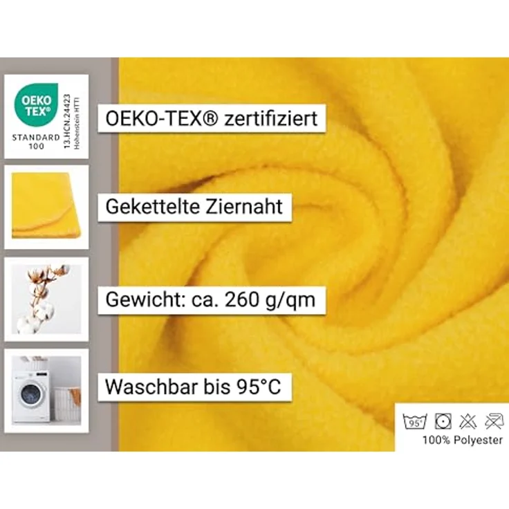 Zollner Kuscheldecke, Gelb, 130x170 cm, Oeko-Tex® Standard 100, Pflegeleicht und Gemütlich – Bild 3