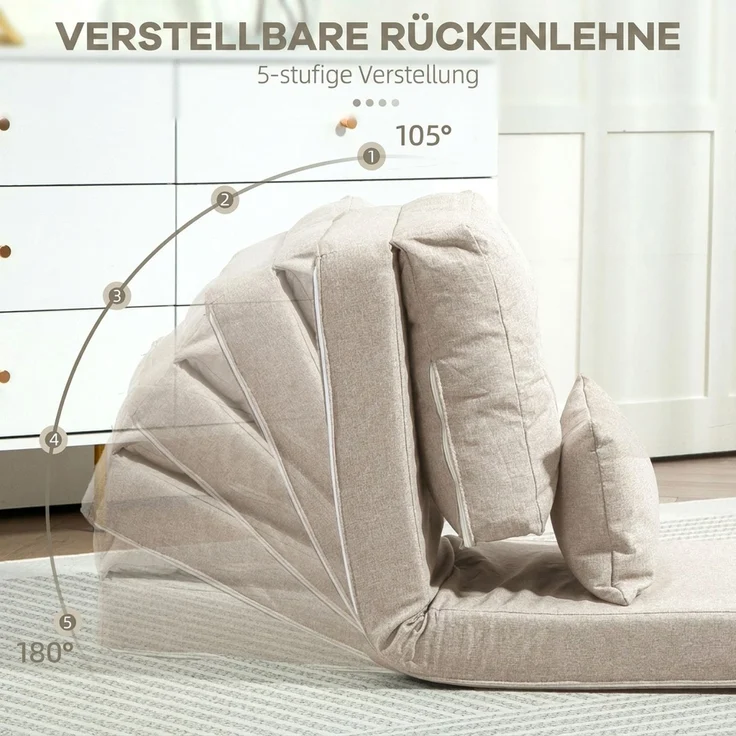 HOMCOM Schlafsessel, Leinen, Metall, Beige, 80 x 60 x 56 cm – Bild 4