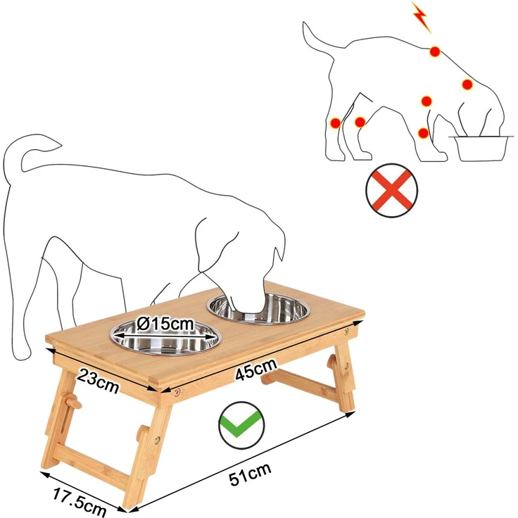 lionto Katzennapfständer aus Bambus, höhenverstellbare Futterstation mit 2 Edelstahlnäpfen, ergonomisch (2×0,7 L) – Bild 7