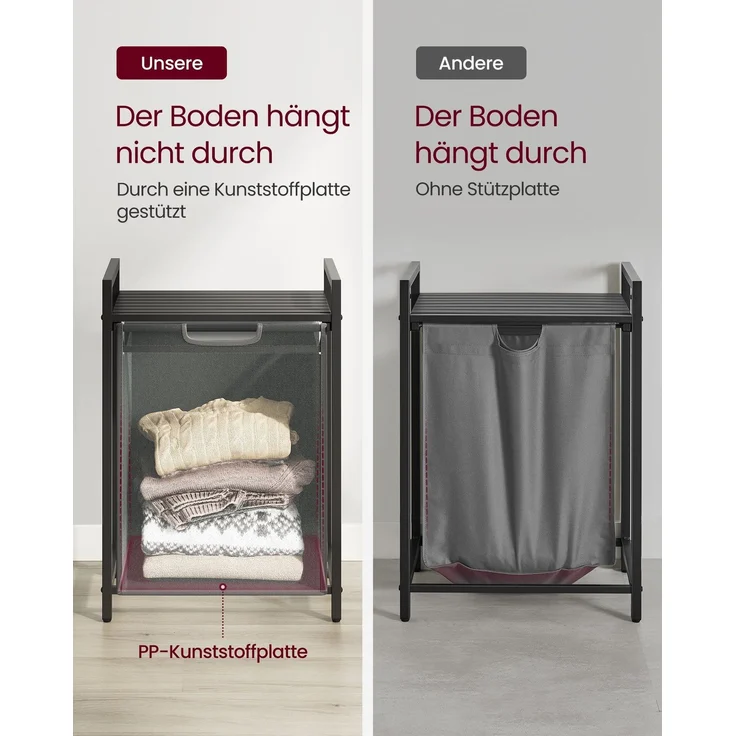 Vasagle Wäschekorb ausziehbar, Metallrahmen Dunkelgrau, 65 L / 50 x 33 x 72 cm – Bild 4