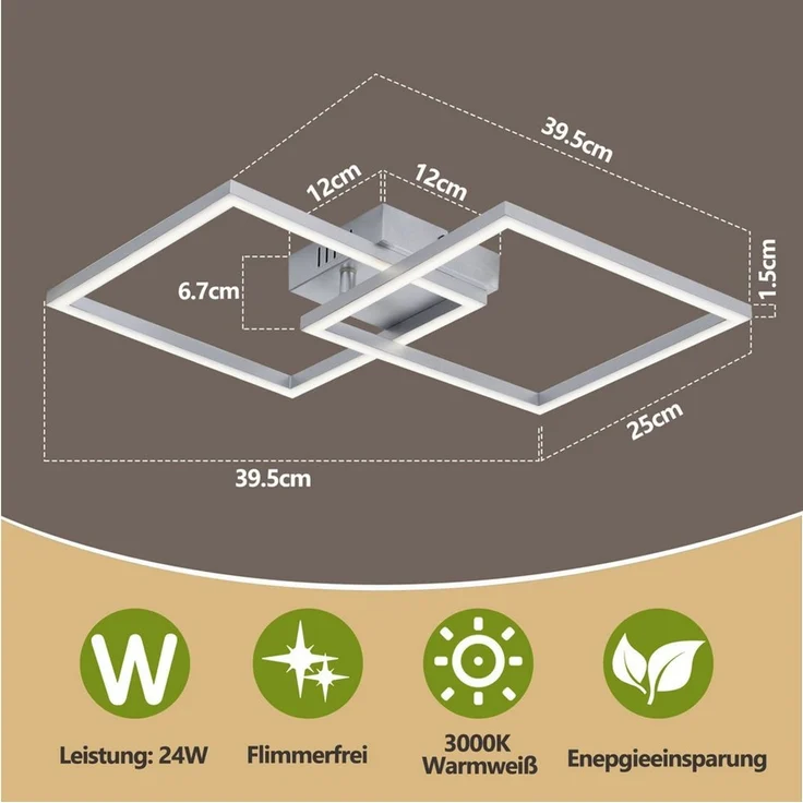 Nettlife LED Deckenleuchte Modern Deckenlampe Wohnzimmerlampe 24W 3000K/4000K, Drehbares, Augenschutz, LED fest integriert, Warmweiß, für Wohnzimmer Küche Flur Büro – Bild 3