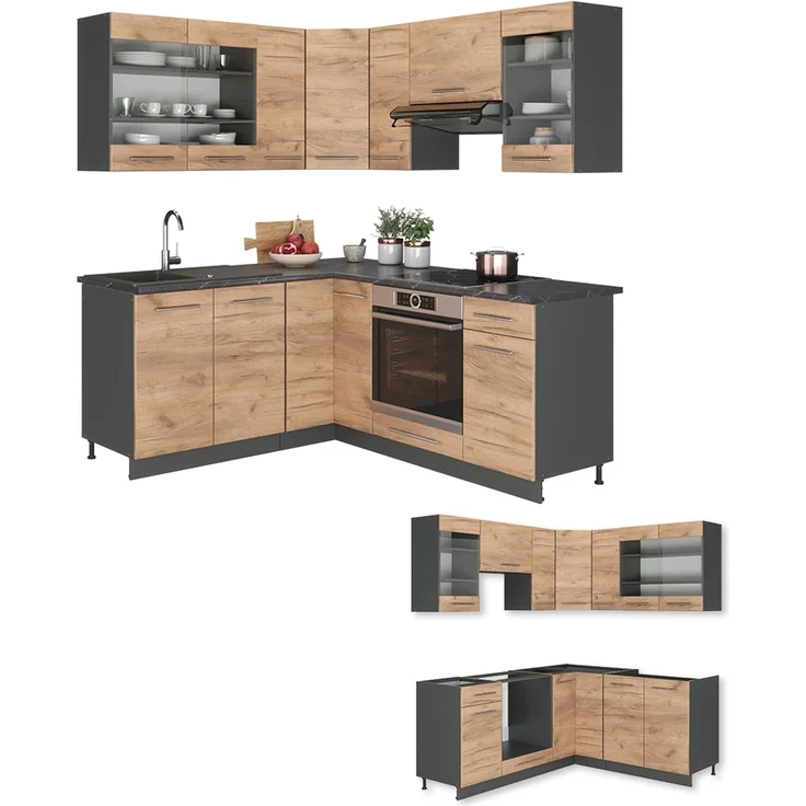 Eckküche Fame-Line Goldkraft Eiche/Anthrazit 190 x 160 cm, AP Eiche Vicco – Bild 6