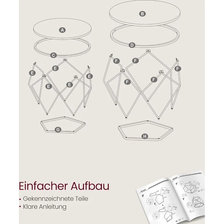 Vasagle Couchtisch rund, 2er Set, Wohnzimmertisch, Beistelltisch, modern, abnehmbare Tischplatte, für Wohnzimmer, schiefergrau-tintenschwarz – Bild 8