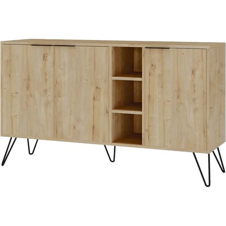 Calicosy Sideboard, Eiche, melaminbeschichteter Holzwerkstoff, 35.6x83x142 cm, Anthrazitgrau und Eichenmuster, FSC-zertifiziert, Wandbefestigung möglich