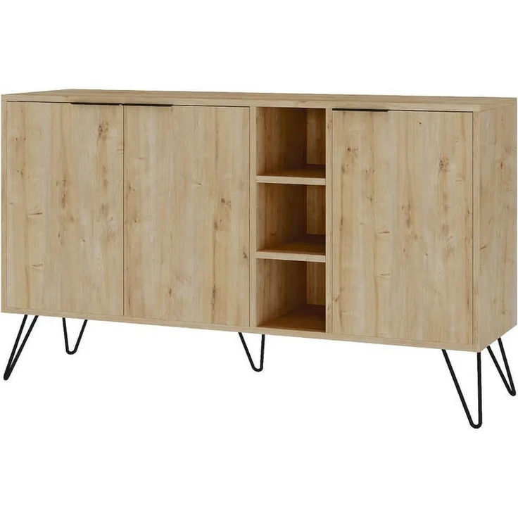 Calicosy Sideboard, Eiche, melaminbeschichteter Holzwerkstoff, 35.6x83x142 cm, Anthrazitgrau und Eichenmuster, FSC-zertifiziert, Wandbefestigung möglich