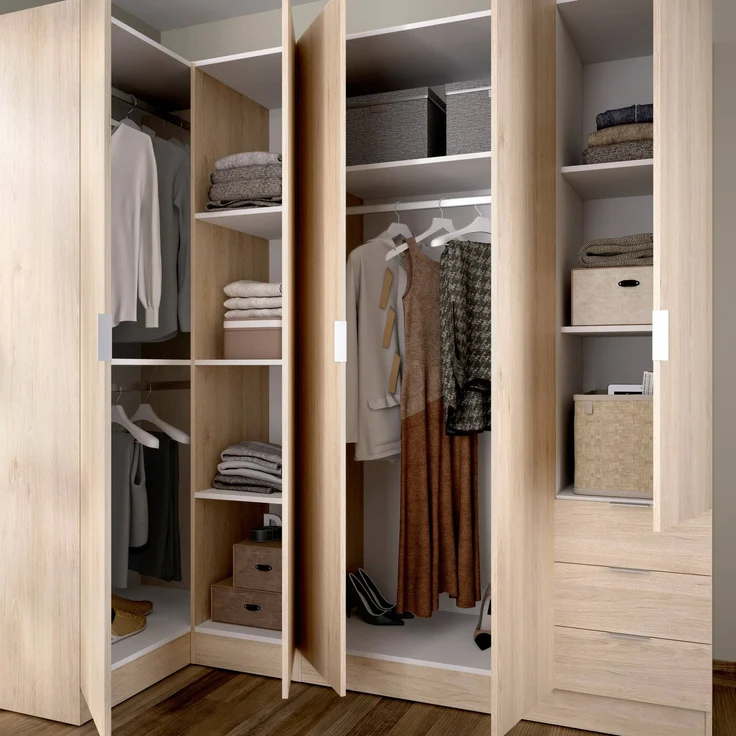 Dmora Großer Kleiderschrank Atena, Eckschrank für Schlafzimmer, Eckschrank mit 5 Flügeltüren, 214 x 91 x 184 cm, Eiche – Bild 5