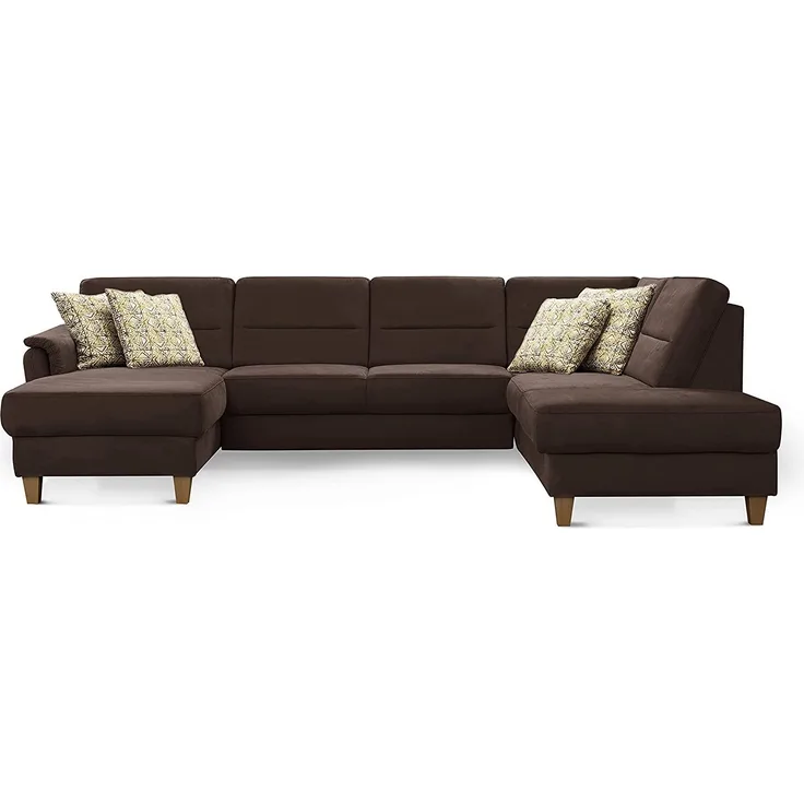CAVADORE Wohnlandschaft Palera / Federkern-Sofa in U-Form im Landhausstil / 314 x 89 x 212 / Mikrofaser-Bezug, Braun