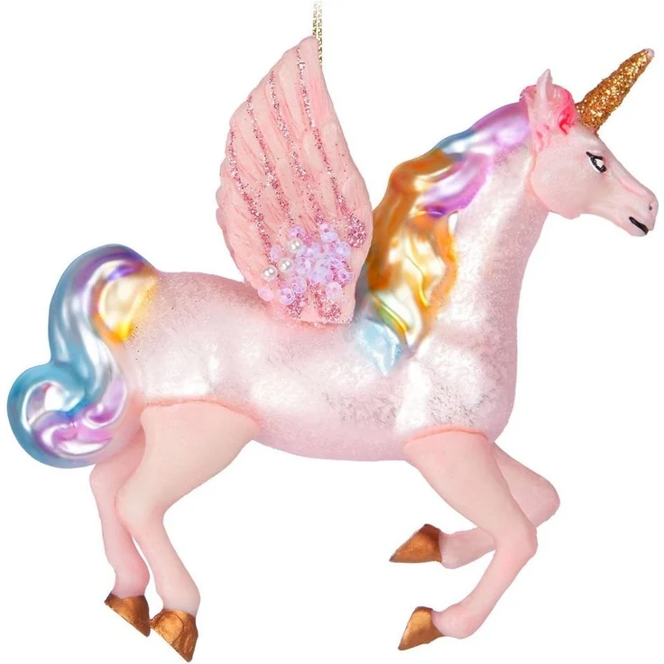 BRUBAKER Weihnachtsbaumkugel Fliegendes Einhorn - Weihnachtskugel aus Glas mit Regenbogen Mähne (1 St), Handbemalt - Lustiger Christbaumschmuck Figur mit Flügeln - Baumkugel – Bild 1