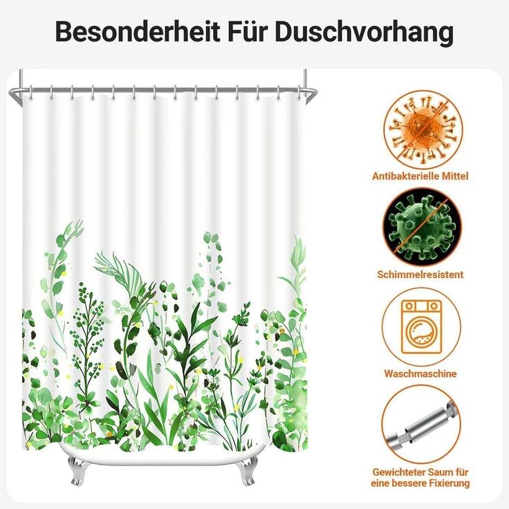 Duschvorhang Blumen 100x200cm Antischimmel Textil Wasserabweisend Badevorhang – Bild 7