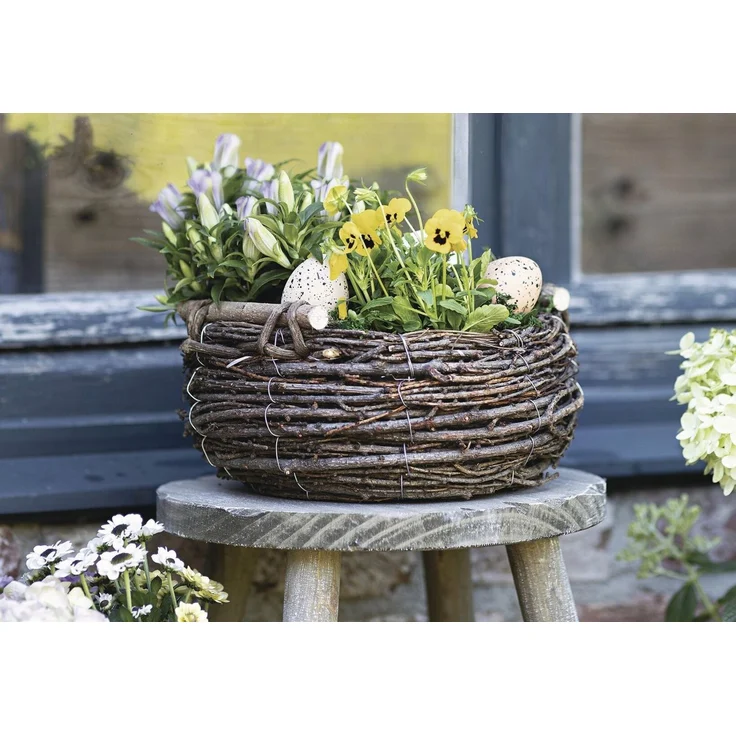 Dekoleidenschaft Pflanzschale Pflanzkorb "Birkenreisig" groß Ø 30 cm, Blumentopf, Holz Pflanzgefäß, Pflanztopf, Blumenschale, Korb, Handarbeit, Gartendeko für Draußen – Bild 3