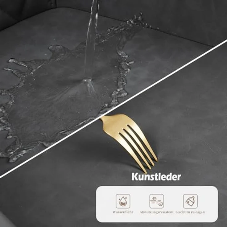 TUKAILAI Esszimmerstühle Kunstleder, Küchenstuhl Polsterstuhl Wohnzimmerstuhl Sessel mit Armlehnen Rückenlehne Metallbeinen, Modern Stühle für Küche Esszimmer Wohnzimmer Schlafzimmer, Darkgrau – Bild 4