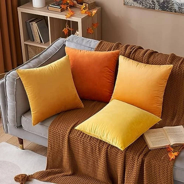 MIULEE 2er Set SAMT Kissenbezug Kissenhülle Dekorative Dekokissen Sofakissen Lendenkissen Wurfkissenbezug mit Verstecktem Reißverschluss Sofa Schlafzimmer 12x20 Inch 30x50 cm Orange – Bild 4