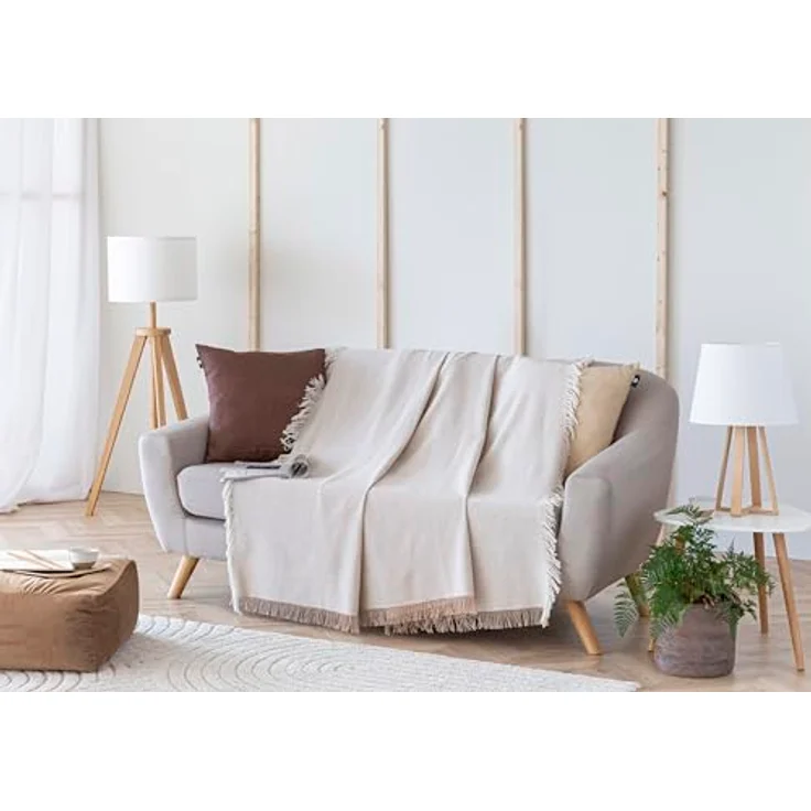 Todocama - Mehrzweck-Tagesdecke, Sofaüberwurf, Überwurf für Bett, Sofaüberwurf, Jarapas, glatt (230x260 cm, Sandbeige) – Bild 6