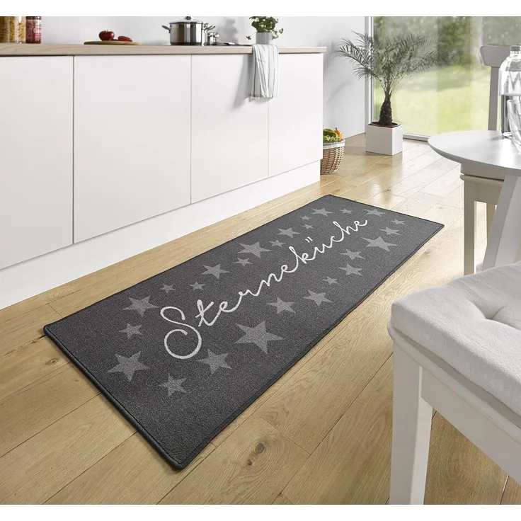 Hanse Home Loop Teppich Läufer – Teppichläufer Mit Schriftzug Weicher Kurzflor Teppich Modernes Design für Flur, Schlafzimmer, Kinderzimmer, Badezimmer, Wohnzimmer, Küche – Grau, 67x180 cm